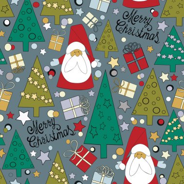 Sorunsuz imkanı desen mutlu Noeller. Noel Baba ve Noel ağaçları tek tek öğeleri.