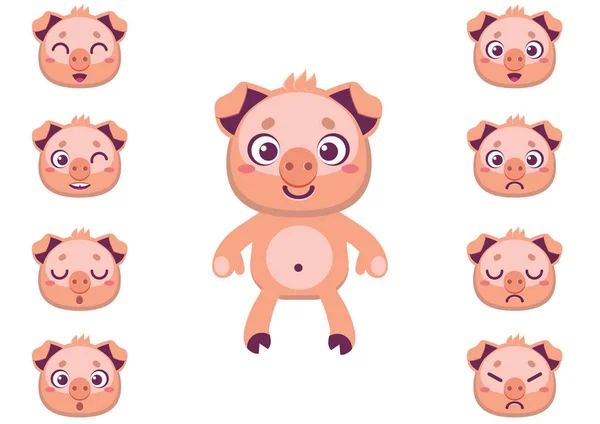 Lindo Personaje Cerdo Diseñador Facial Intercambiar Rostros Mover Las Partes — Vector de stock