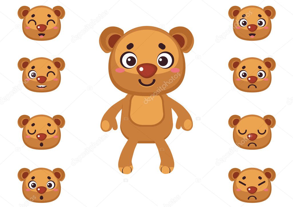 Cute character bear. The face of the designer. Swap faces move body parts and change mood in a few clicks. 100% vector.