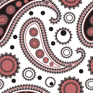 Oriental Paisley desen öğeleri üzerinde beyaz arka plan ile Seamless modeli.