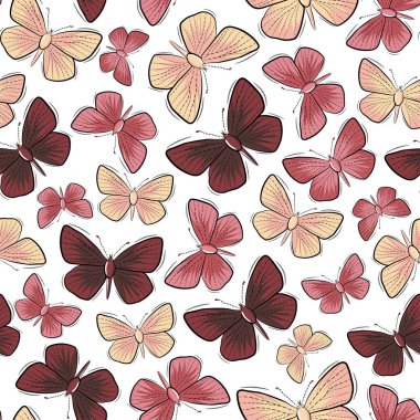Renkli kelebekler sorunsuz arka plan. Hafif bir arka plan üzerinde uçan soyut kelebekler.