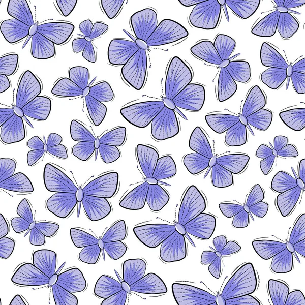 Бесшовный Рисунок Фиолетовых Бабочек Белом Фоне — стоковый вектор