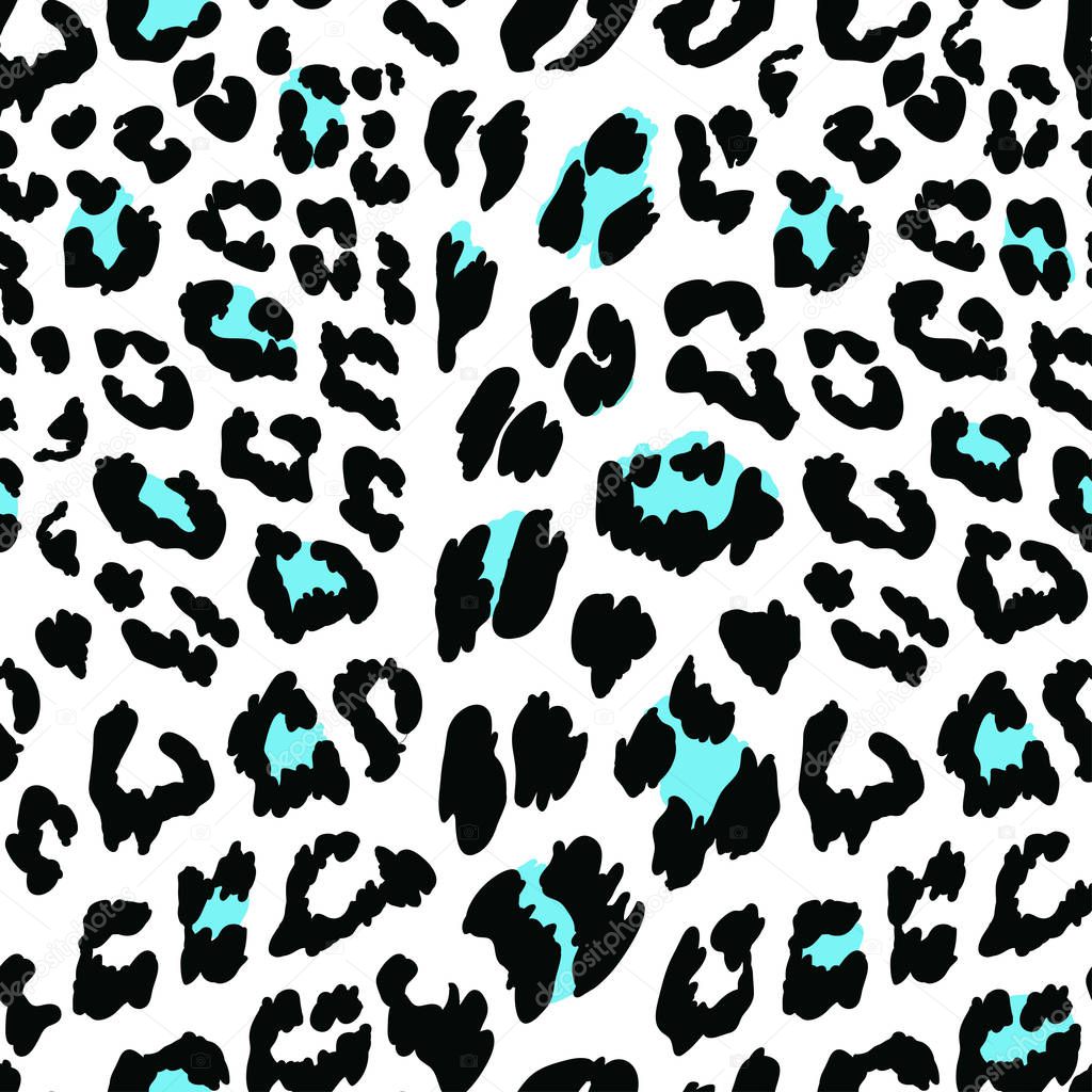 Leopard spot pattern with blue spots on white background