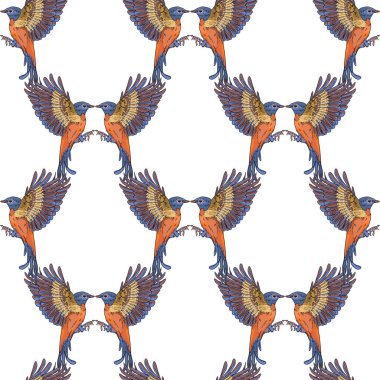 Beyaz arka plan üzerinde uçan kuşların dikişsiz deseni.