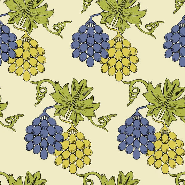 Patrón Sin Costura Con Uvas Amarillas Azules — Vector de stock