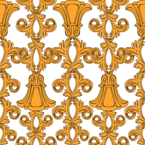 stock vector Pattern of gold flowers and vintage details in modern style.