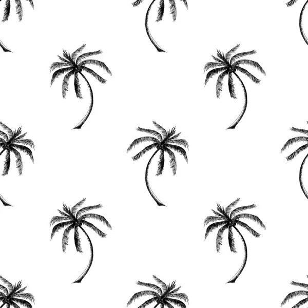 Palms Tree Sömlösa Mönster Vit Bakgrund Palm Gjord Form Skiss — Stock vektor