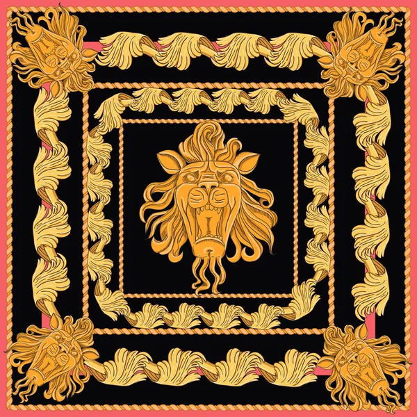 Schal mit einem Muster von Köpfen goldener Löwen — Stockvektor