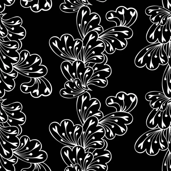 Abstrato padrão floral preto e branco no preto —  Vetores de Stock
