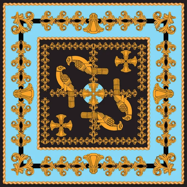 Scarf with a pattern of birds on a black and blue background — Stock Illustration Scarf with a pattern of birds on a black and blue background Vector Graphics