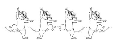 Bir sıçan karikatür skeç dans bir görüntü. Holiday. Ayarlamak.