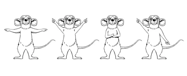 Image Rat Cartoon Sketch Set Beauty Its Hind Legs — Stock Vector