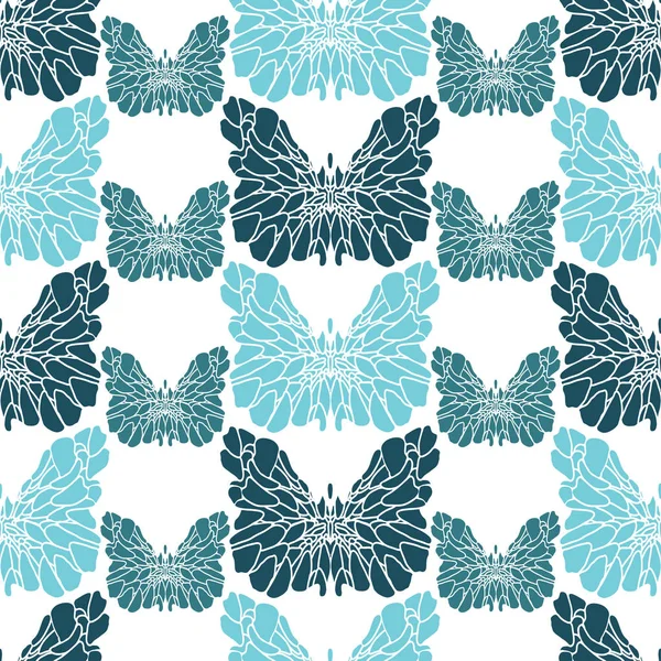 Fantasie blau-grüne Schmetterlinge auf weißem Hintergrund — Stockvektor