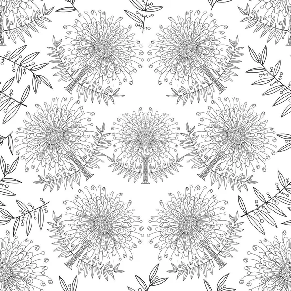 Kreslení Obrysů Květin Listů Abstraktní Sedmikrásky Bílém Pozadí Bezproblémový Vektorový — Stockový vektor