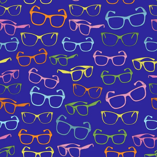 Modèle Montures Lunettes Couleur Sur Fond Bleu Modèle Vectoriel Sans — Image vectorielle