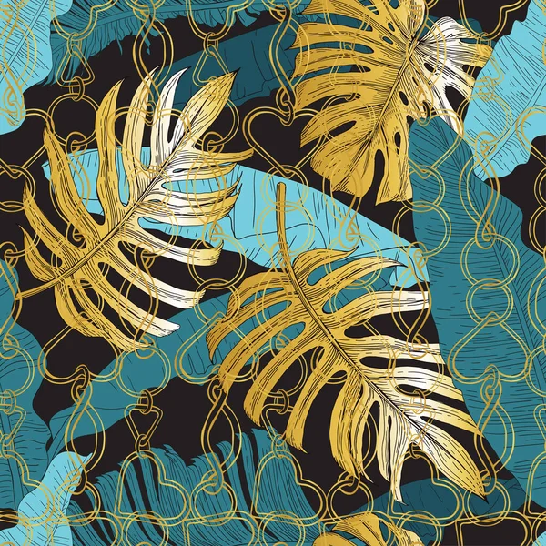 Тропические Листья Занавесом Золотых Цепей Выбранные Растения Бананов Монстров Пальм — стоковый вектор