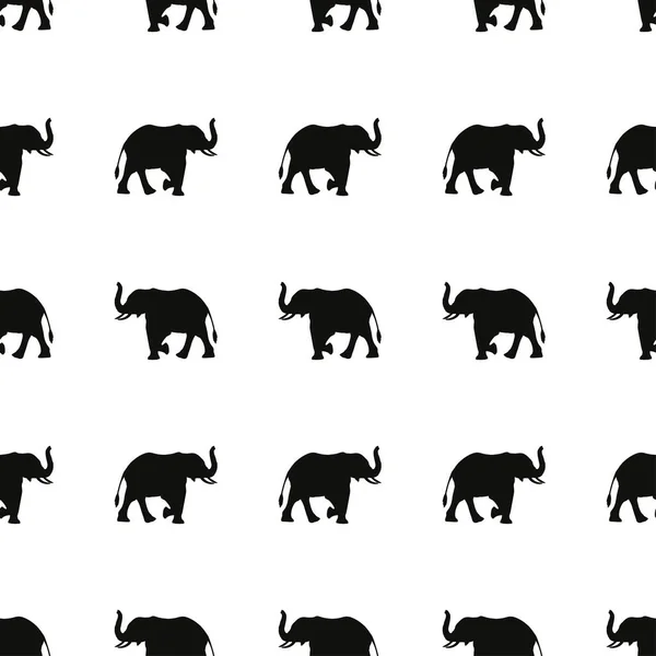 Modèle Noir Blanc Silhouettes Éléphants Animaux Individuels Une Seule Ligne — Image vectorielle