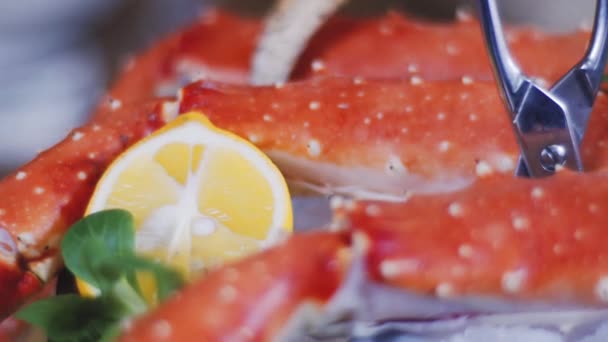 Krab Serveren Een Restaurant Verse Krab Schotel Prachtige Portie Van — Stockvideo