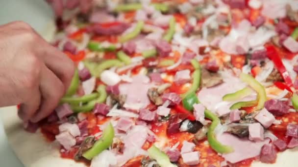 Chef Lagar Pizza Den Italienska Restaurangen Processen Att Göra Italiensk — Stockvideo