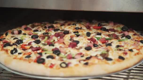 Pizza Carne Pizza Horno Proceso Hacer Pizza Italiana Pizza Prepara — Vídeo de stock