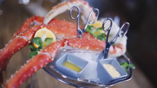 Serving Crab Restaurant Fresh Crab Dish Beautiful Serving Whole Crab — Stock Video