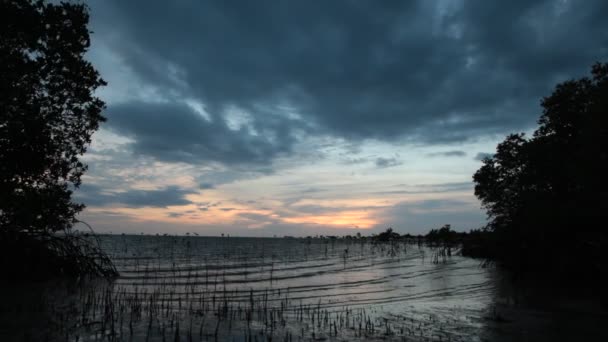 Nuvens Tempestade Praia Maré Baixa — Vídeo de Stock