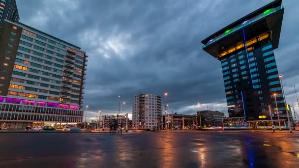 Traffic Dusk Modern City Rain — Stock Video