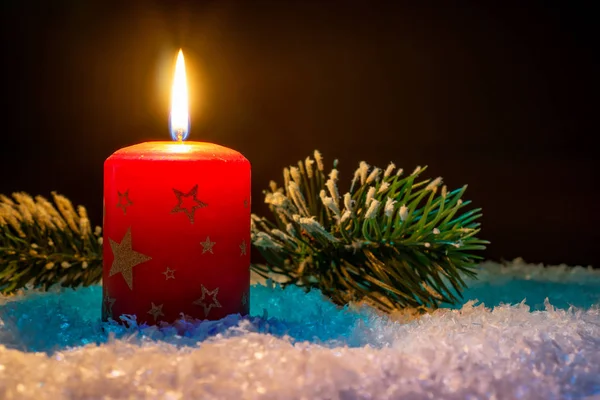 Burning Candle Snow — Stock Photo, Image