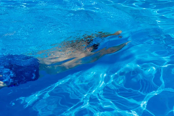 Man is swimming underwater