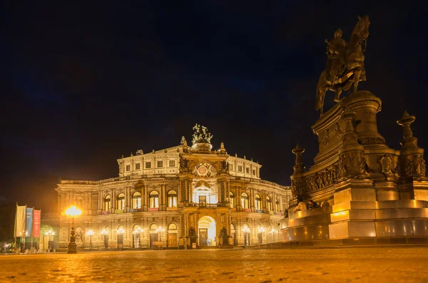 Semperoper Dresden Alemanha Noite — Fotografia de Stock