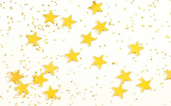 Lot Little Golden Stars White Background — Stockfoto