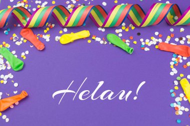 Yaşasın anlamına gelir Helau tebrik çok özel Alman cranival ile Ultra violet karnaval arka plan!