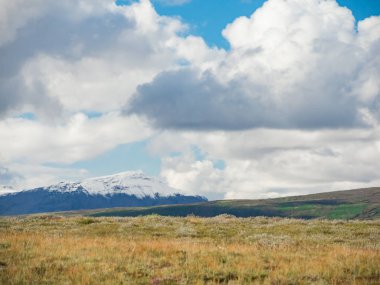 Ufukta buzullar ile İzlanda'da Manzara