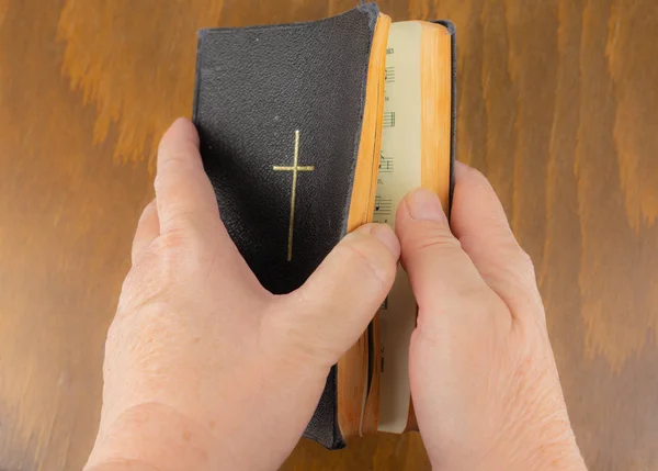 Woman Holds Bible Her Hand — Stock Photo, Image