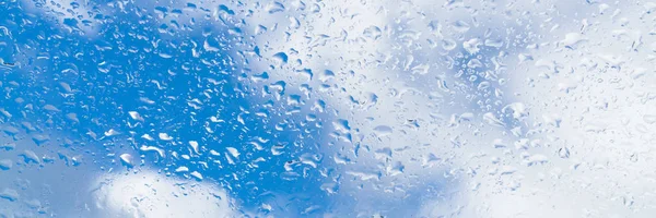 Rain Drops Window Pane Background Sky Clouds Banner — Stock Photo, Image