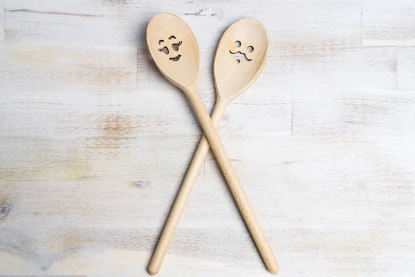 Two Wooden Spoon Funny Faces — Stock Photo, Image