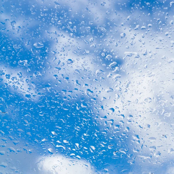 Rain Drops Window Pane Background Sky Clouds Square — Stock Photo, Image