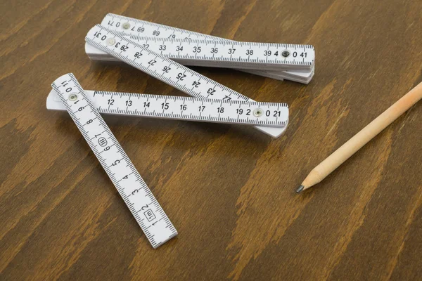 Misura Con Penna Tavolo Legno — Foto Stock