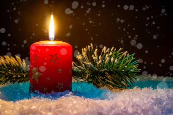 Burning Christmas Candle Evening — Stock Photo, Image