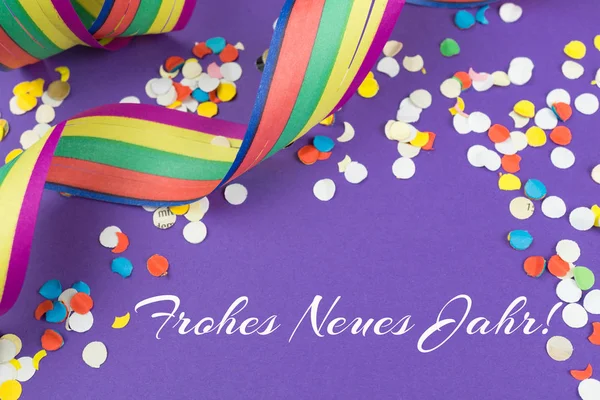 Streamers Confetti Roze Achtergrond Duitse Woorden Voor Happy New Year — Stockfoto