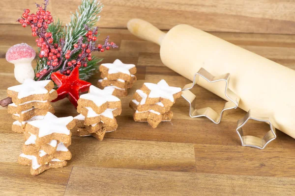 Délicieux Biscuits Noël Sur Table Bois — Photo