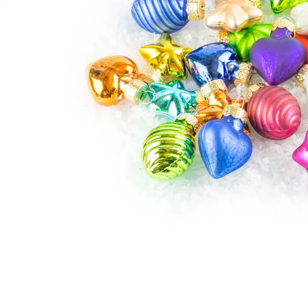 Lot Colourful Christmas Balls Snow Copy Space — Stock Photo, Image