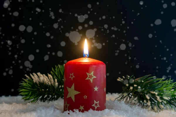 Burning Christmas Candle Night — Stock Photo, Image