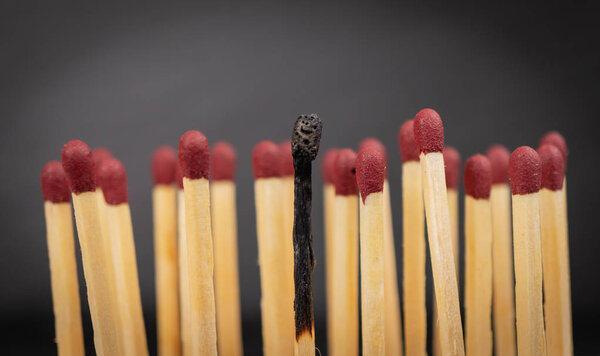 A group of matches one of which burned down