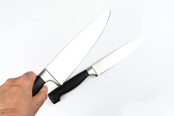 Butchers Knife Holding Hand — Stock Photo, Image