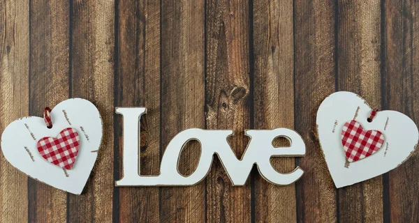 Word Love Wooden Letters White Heart Wooden Background — Stock Photo, Image