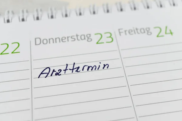 Palavra Alemã Nomeação Doutor Calendário — Fotografia de Stock