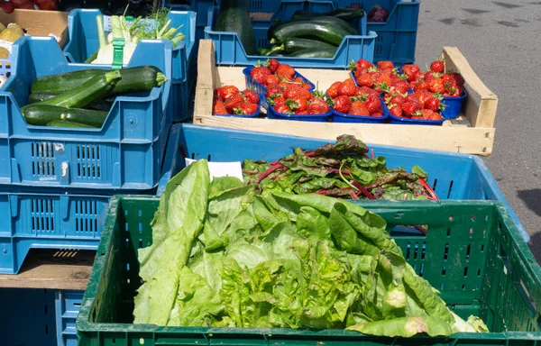 毎週の市場で多くの異なる野菜 — ストック写真