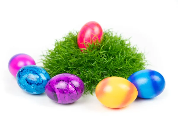Easter Basket Colorful Easter Eggs — Stock Photo, Image