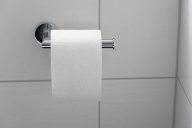 Tuvalet tutacağında beyaz tuvalet kağıdı rulosu